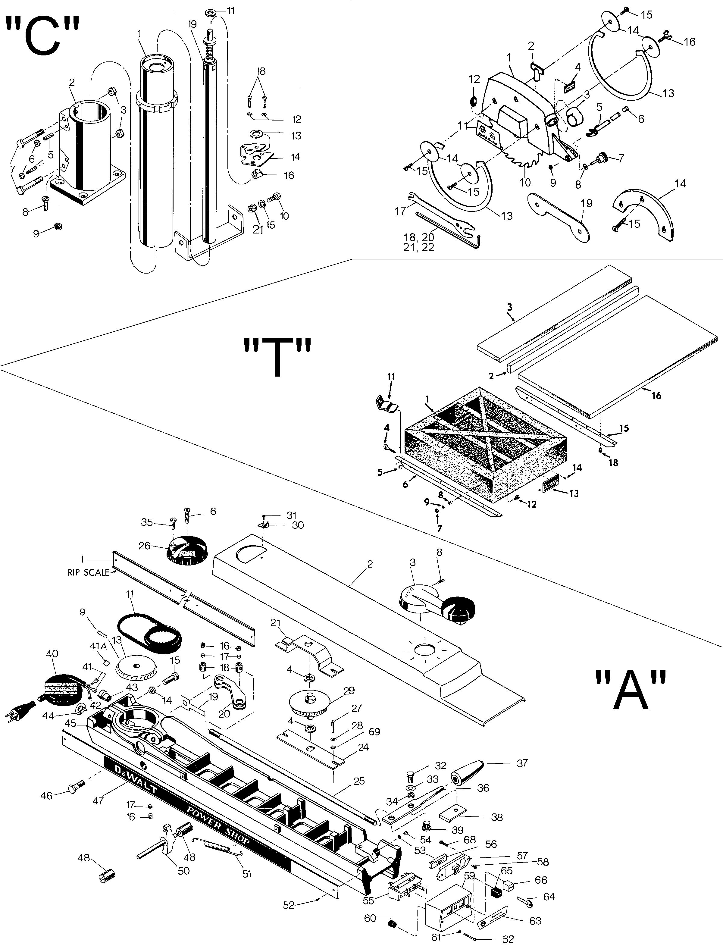Page A Diagram and Parts List for 7740 4 Black and Decker Table Saw